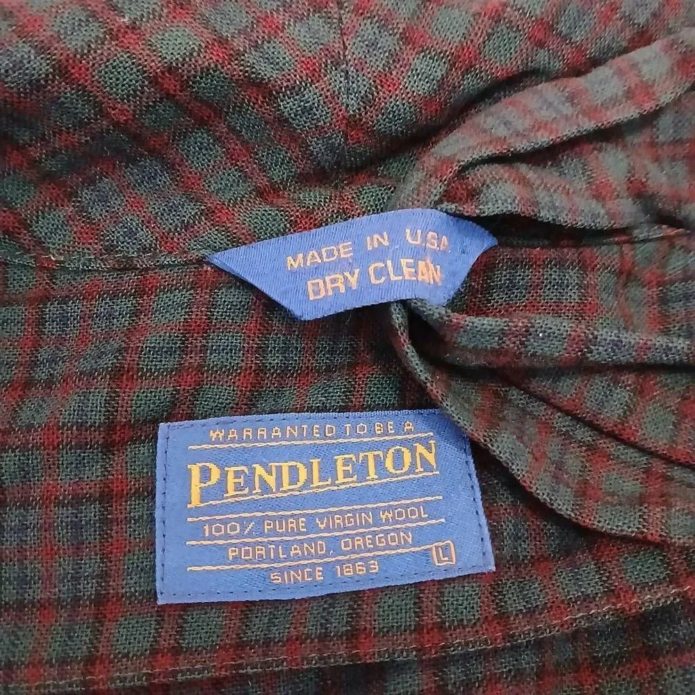 Vintage pendleton mens large long wool robe tartan plaid teal dark green